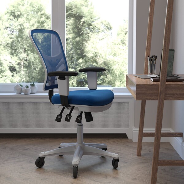 Flash Furniture Blue Mesh Multifunction Chair - Roller Wheels HL-0001-WH-BLUE-RLB-GG - main